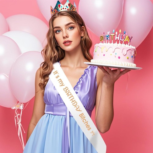 White Birthday Girl Sash Birthday Decorations for Her Birthday Sash for Women... - Picture 4 of 6