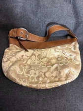 Vintage Y2K Coach F14491 Soho Pleated Leather Canvas Hobo Shoulder Bag Used