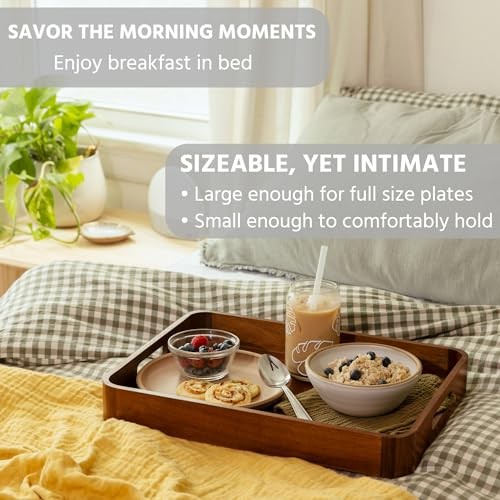 Acacia Wooden Serving Trays with Handles for Eating, Appetizers, Food, Snacks, - Picture 5 of 7