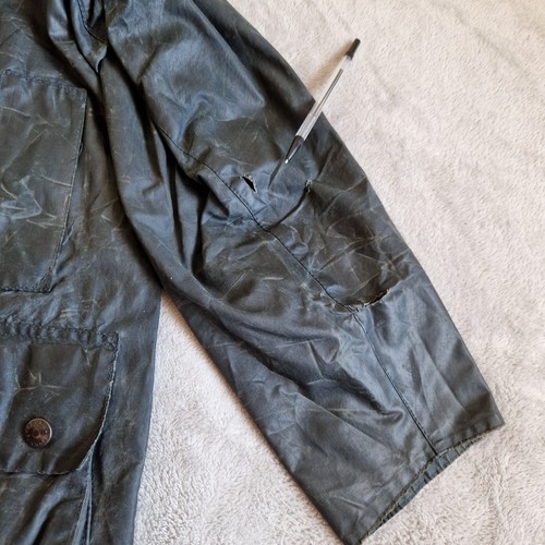Vintage Barbour Beaufort Men's Waxed Jacket Large L Sage Green Button Lined - Picture 14 of 15