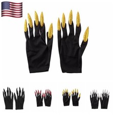 Halloween Gloves Short Ghost Claw Dress Up Gloves Black Long Nails Cosplay Glove