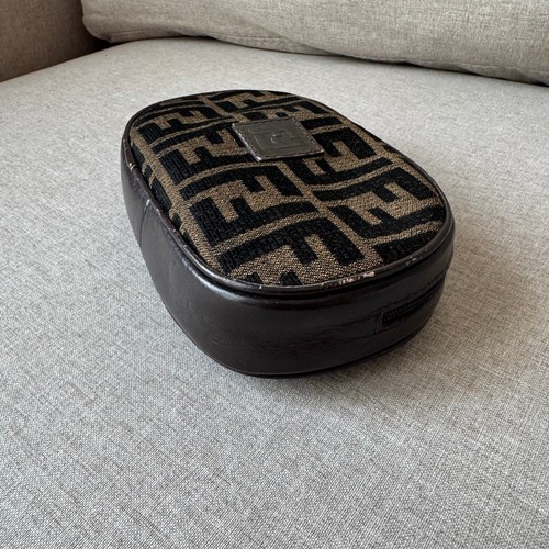 FENDI Zucca Brown Cosmetic Bag Vintage Cloth Leather FF Monogram Mini Pouch - Picture 4 of 6