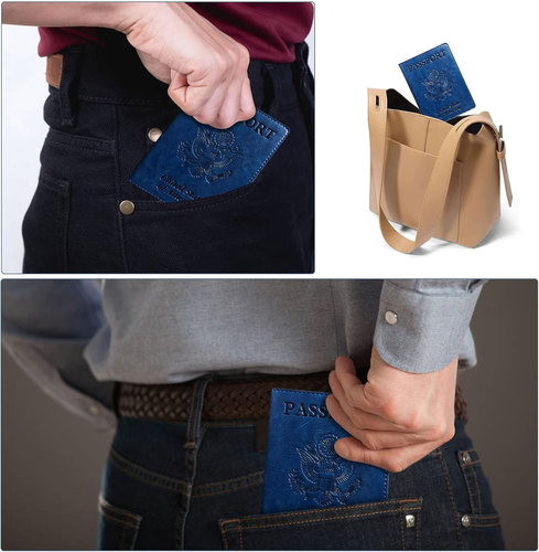 Estuche tipo billetera de cuero con bloqueo RFID para pasaporte para viajes - azul marino - Imagen 5 de 12