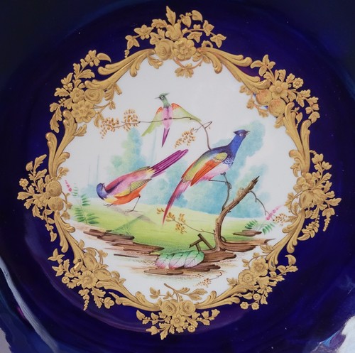 DERBY SEVRES STYLE HAND PAINTED BIRDS  J HANCOCK JNR LARGE SAUCER DISH C1835 - Picture 2 of 6
