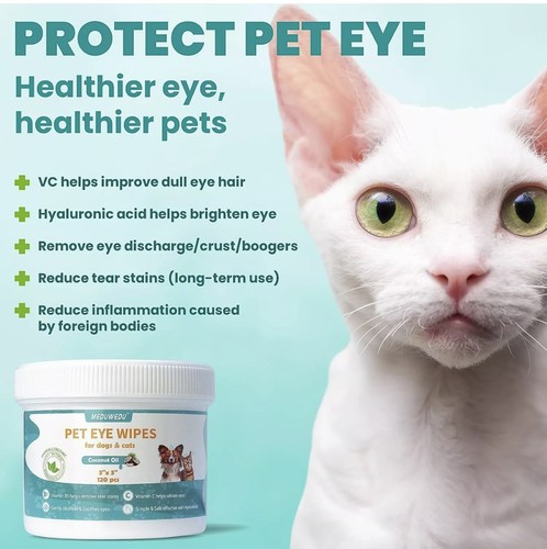 MEDUWEDU Eyes Wipes for Dogs & Cats - 120 Counts Grooming Kit Care for Dogs - Foto 2 di 5