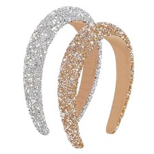 2 Pack Crystal Padded Rhinestone Headbands for Women Sparkly Diamond Hairband