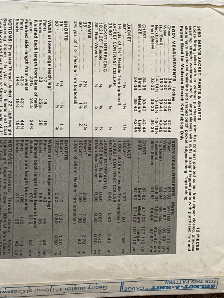 Chaqueta deportiva corta Butterick 3050 patrón vintage para hombre talla M SIN CORTAR Foto 3 de 4