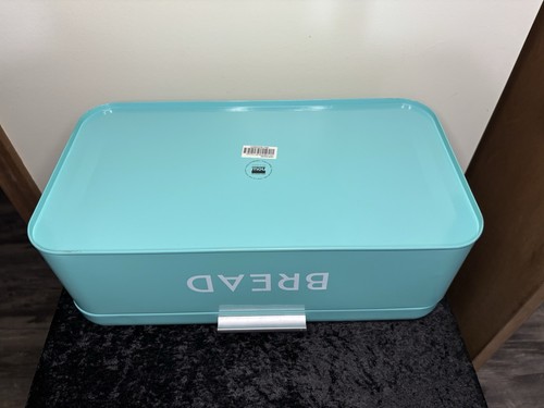 Retro Style Large Metal Bread Box Turquoise Seafoam Green Hinged Lid 16 x 9 x 6 - Bild 6 von 6
