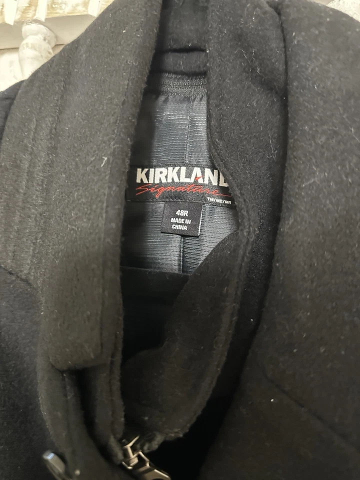 Kirkland Signature Men's 48R Wool Cashmere Blend Overcoat Coat Black Herringbone - image 2 of 2