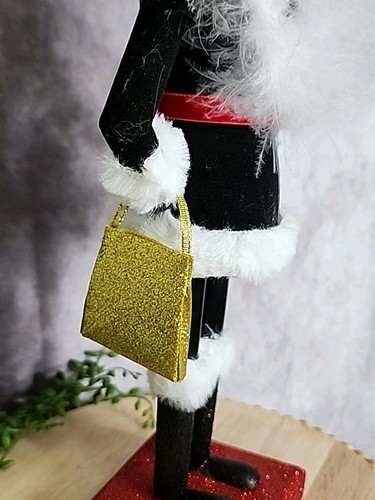 Shopper Lady Girl Nutcracker Black Dress Fur Hat Wood Shopping Christmas 14" NEW - Picture 7 of 9