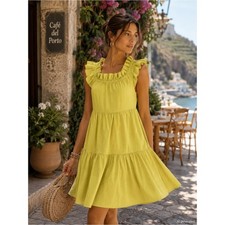 Ulla Johnson Sienna Tiered Ruffle Linen Tencel Mini Dress Size 0 Relaxed Fit