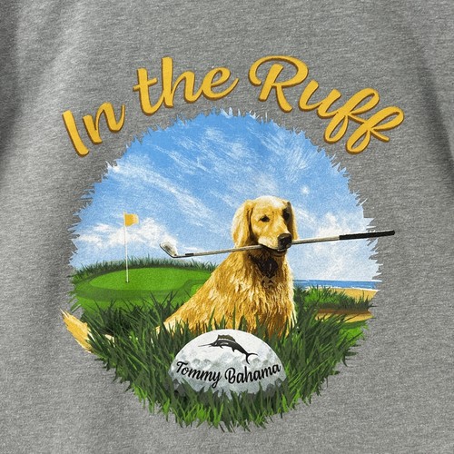 Tommy Bahama Golf T-Shirt Herren Large Golden Retriever Hund Grafik Baumwollmischung