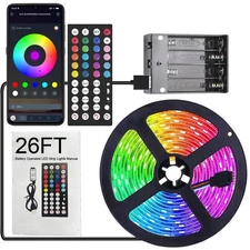 Battery Operated LED Strip Lights 26ft, Color Changing RGB APP & Remote Contr...