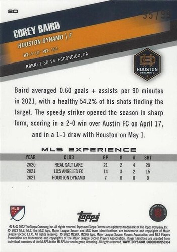 2022 Topps Cromo Major League Fútbol Base Verde Paralelo/99 (71-80) - MLS - Imagen 4 de 4