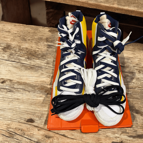 Men's Sacai x Nike Blazer High Varsity Maize Red Midnight Navy BV0072-700 New 13 - Picture 4 of 9