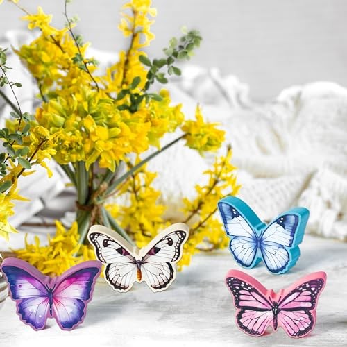 4PCS Spring Wooden Signs, Summer Tiered Tray Decorations, Double Butterfly - Picture 5 of 6