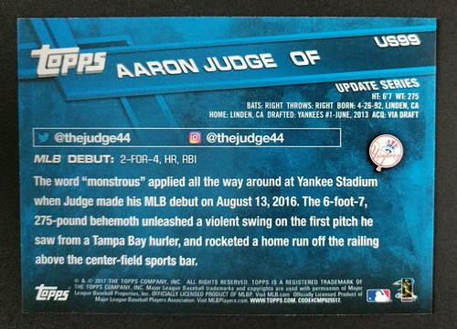 2017 Topps ~ New York Yankees 39 Card Team Set ~ Judge RC's Series 1, 2 w/Update - Picture 5 of 23
