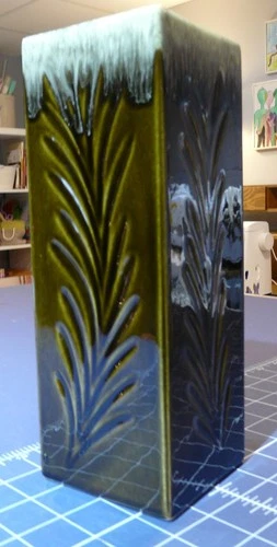 Hull Pottery #F89 Brown Square Vase 9” Tall