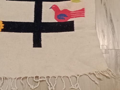 "Alfombra de cabaña vintage enganchada a mano colgante en la pared arte popular multi pájaros 46""x24""" - Imagen 17 de 24