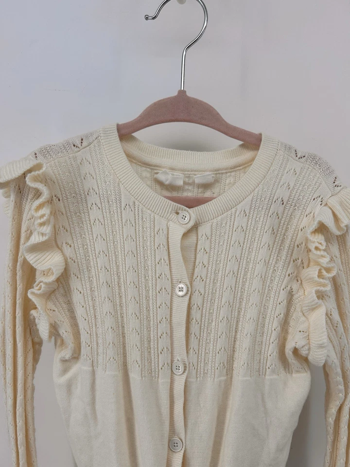 Cárdigan suéter tejido manga larga Gap Kids crema preppy niñas talla pequeña 6-7 Foto 3 de 4
