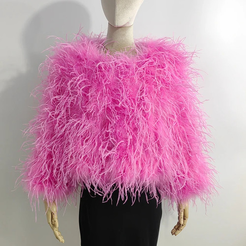 Ostrich Fur Fluffy Jacket Fuzzy Feather Furry Plush Coat Chic Stylish Jackets - Picture 33 of 36