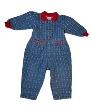 OshKosh B'Gosh Vintage 90s Denim Jumper Romper Size 2T Jumpsuit Hearts Snap