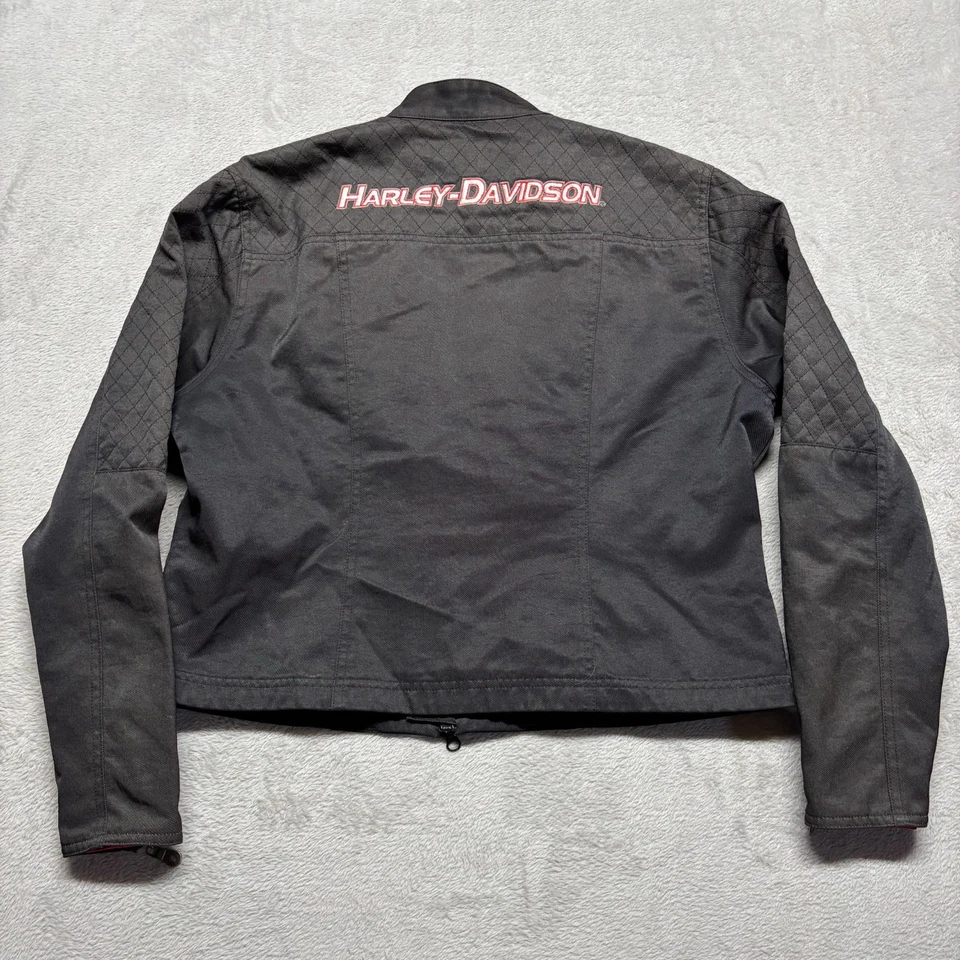 Chaqueta de Moto de Bombardero Harley Davidson De Colección para Mujer Grande Negra Patrón Acolchado Lona Foto 3 de 4
