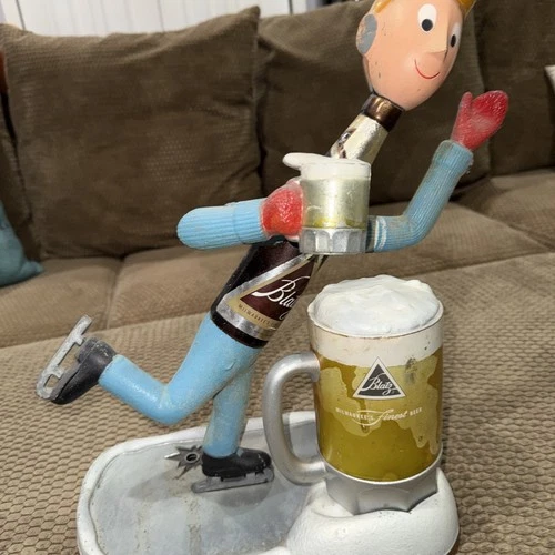 Original 1950s Vintage Blatz Beer Ice Skater Sign