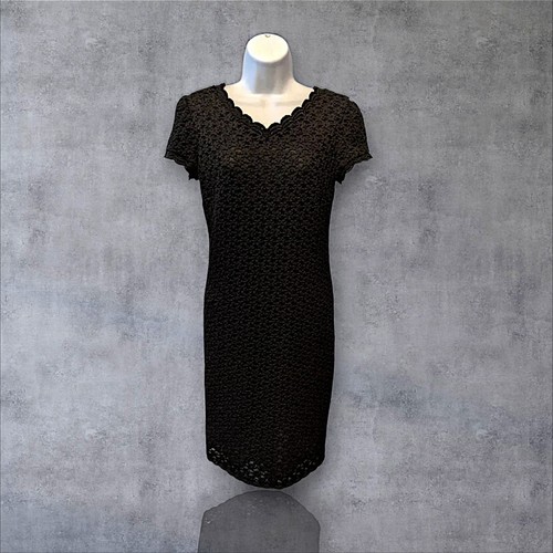 Warren Petites New York Sz P6 Crochet Dress W/Sheer Lining, Black. NS-1