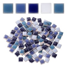 205pcs Square Ceramic Mosaic Tiles, Bulk Stained Mosaic Tiles 200g, Mixed Blue 