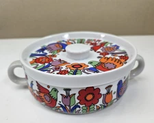 Retro Royal Crown Porcelain Ovenware Two Handle Soup Covered Dish "Paradise"