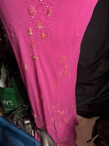 Y2K 90’s Silk Beaded Fuschia Euro Maxi Dress - Picture 6 of 6