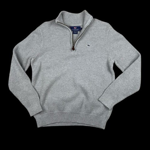 Vineyard Vines Sweater Men's S Gray Knitted Hamilton 1/2 Half-Zip 100%Cotton - Picture 2 of 7