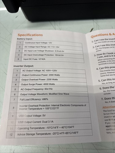 Ampeak 2000W Wechselrichter 12V auf 110V, 89,37% hoher Wirkungsgrad, (4000W Peak) - Bild 10 von 12