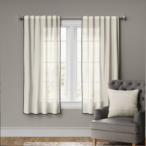 1pc 54"x95" Light Filtering Stitched Edge Window Curtain Panel Off White - - Picture 3 of 5