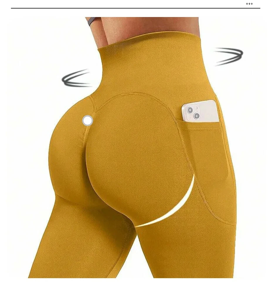 Женские сексуальные спортивные леггинсы с высокой талией для йоги, фитнес-тренировок с карманами - Изображение 3 из 4