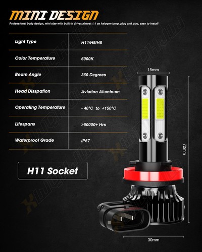 For BMW 328i 2007- 2016 6x Bulbs LED Headlights Hi/Low Beams+Fog Lights 6500K - Picture 10 of 16