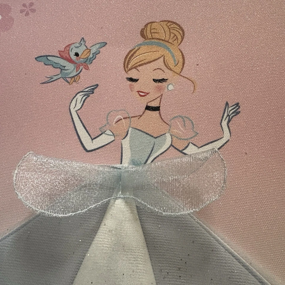 Disney Cinderella Castle Canvas Art Set (2) – Pink Glitter 3D Tulle Dress Decor - Image 4 of 4