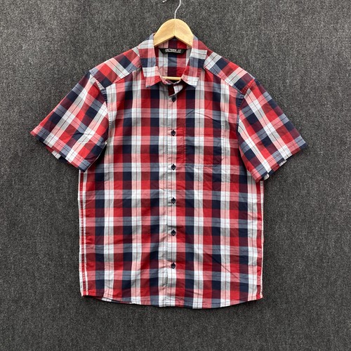 Arc'Teryx Mens Small Short Sleeve Button Up Shirt Red White Black Plaid Pocket - Picture 1 of 12