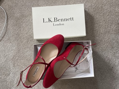 VGC L.K BENNETT Criss Cross Mary Jane Flats RED Velvet Women’s UK 7 EU 41 - Picture 5 of 8