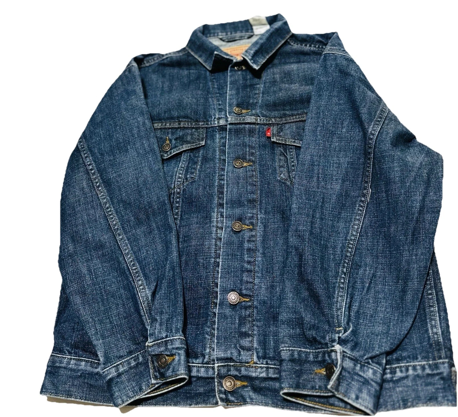 Levi's Denim Jacket Blue Button Logo Pockets Collared Men's Large (70507)