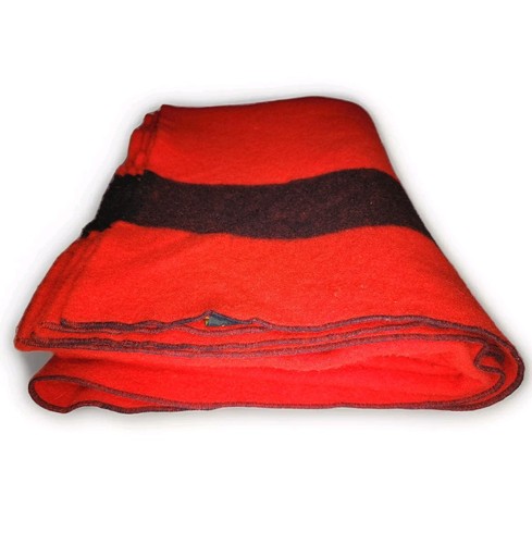 Vintage Pearce Woolrich Wool or Wool Blend Trapper Blanket Red/Black 83"x70" EUC - Picture 5 of 6