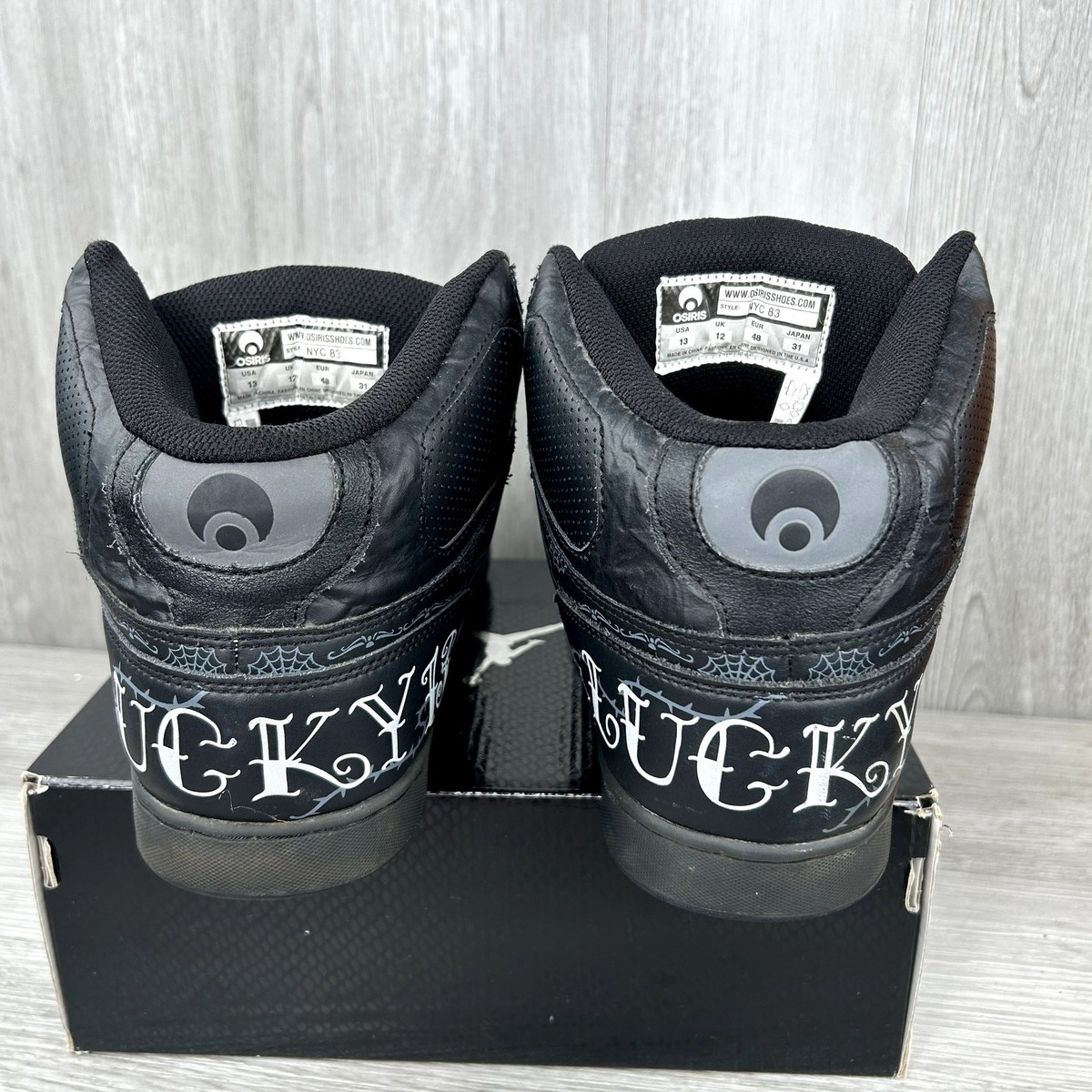 Osiris NYC 83 Lucky 13 Black White Sz 13 Skull Skater Y2K