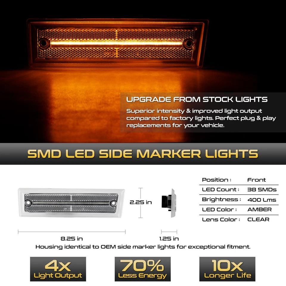 Full LED Chrome Side Marker Lights Pair For 81-91 Chevy GMC C/K R/V C10 Suburban Foto 2 de 4