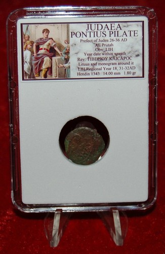 Ancient Coin Judaea PONTIUS PILATE Bronze Prutah Wreath and Lituus 31-32AD - Picture 2 of 4