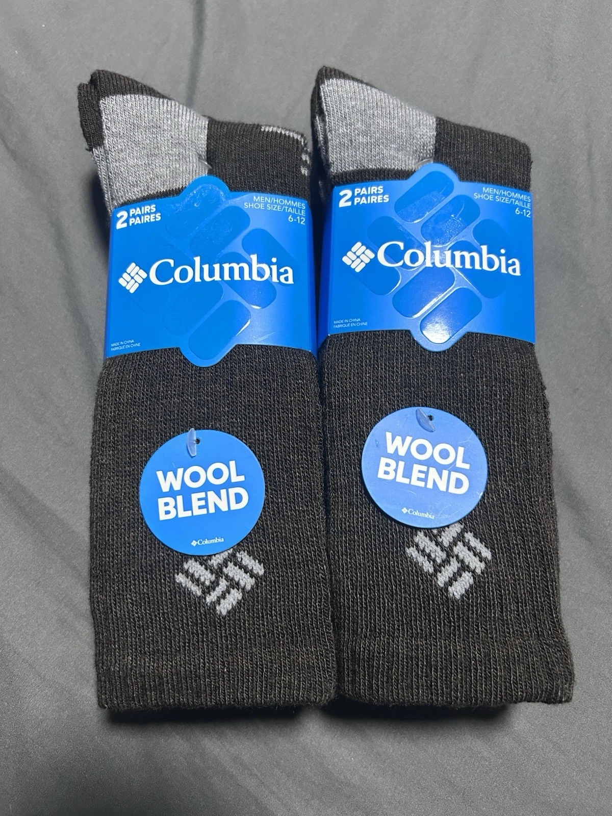Columbia Mens Crew Socks Wool Blend Size 6-12 Grey 2PK NWT