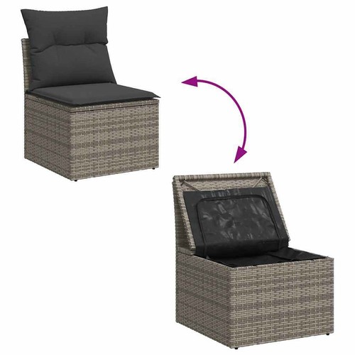 vidaXL 9 Piece Garden Sofa Set with Cushions Grey Poly Rattan - Picture 9 of 13