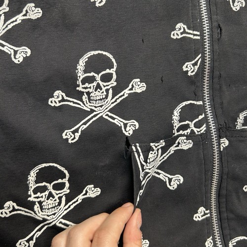 Y2K TRIPP NYC Skull Print AOP Distressed Zip Up Hoodie Size Large Grunge Goth - Bild 12 von 16