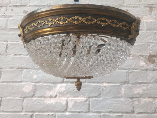 19C French Empire Style Glass Beaded Basket Chandlier With 3 Lights - Picture 4 of 12