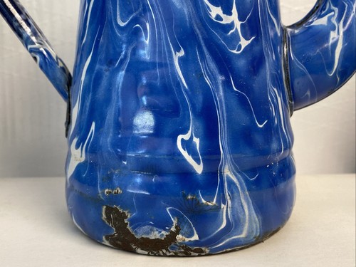 Bollitore vintage granito smaltato collo d'oca fattoria caffè teiera blu vortice - Foto 12 di 20